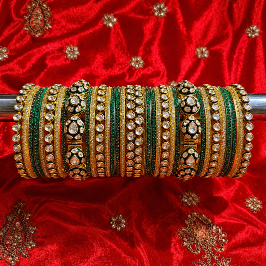 Royal Emerald Green & Kundan Bangles Set