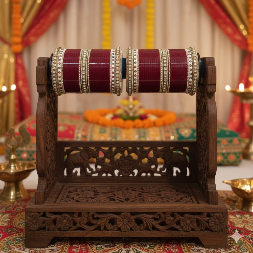 DEEP MAROON CHURA WITH KUNDAL PACHELI BANGLES