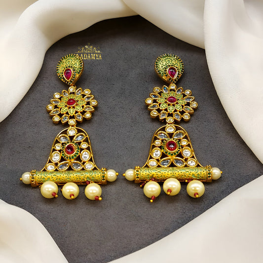 GREEN MEENA KARI KUNDAN RUNY EARRINGS
