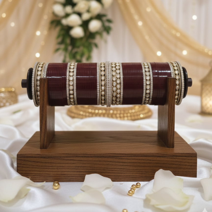 DEEP MAROON CHURA WITH SINGLE LINE KUNDAN BANGLES (VICTORIAN POLISH)