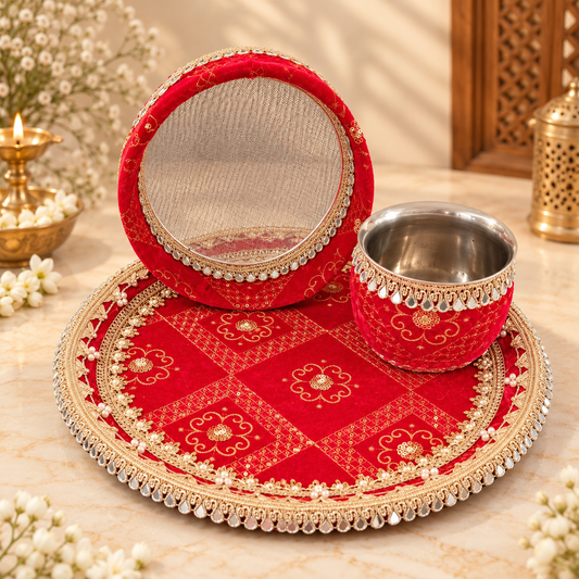 Red Karwa Chauth Thali Set