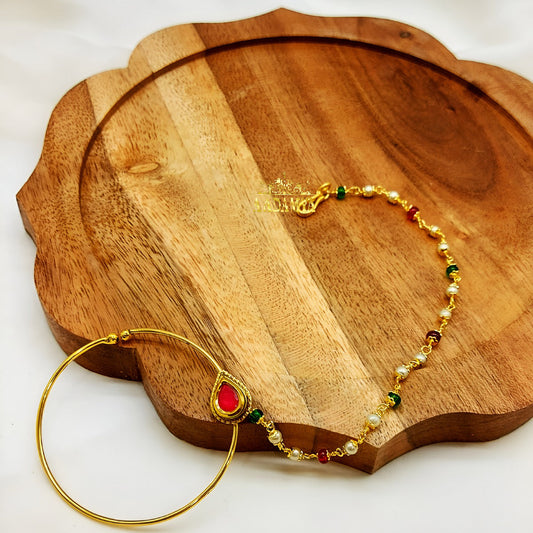 Gold Colour Pan Shape Kundan Nose Ring
