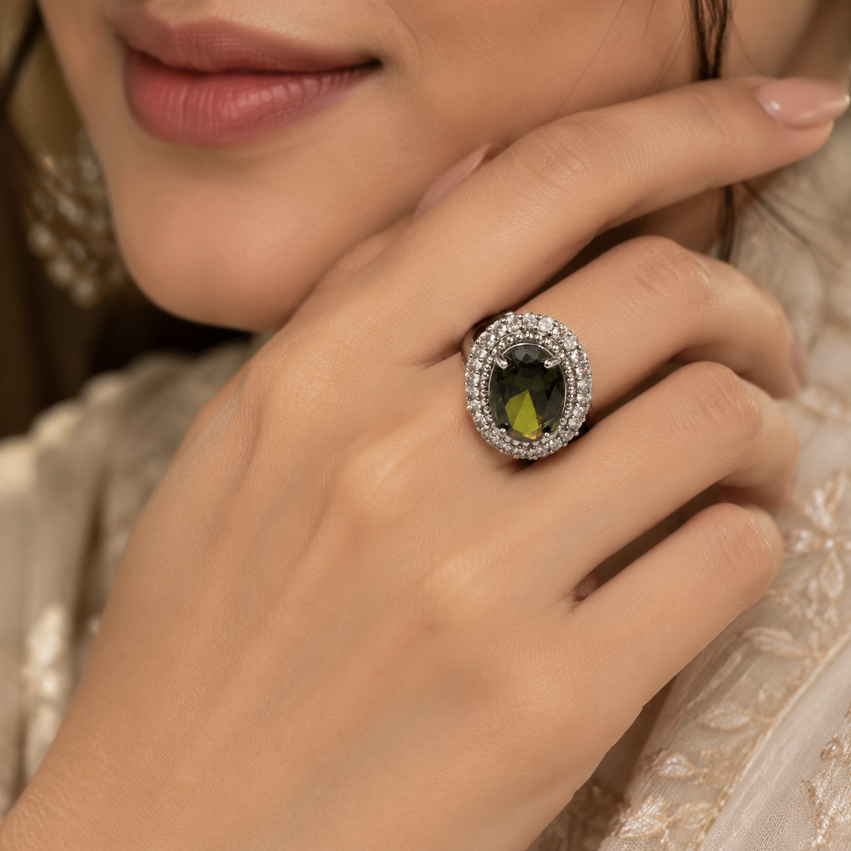 Opal Green Adjustable American Diamond
