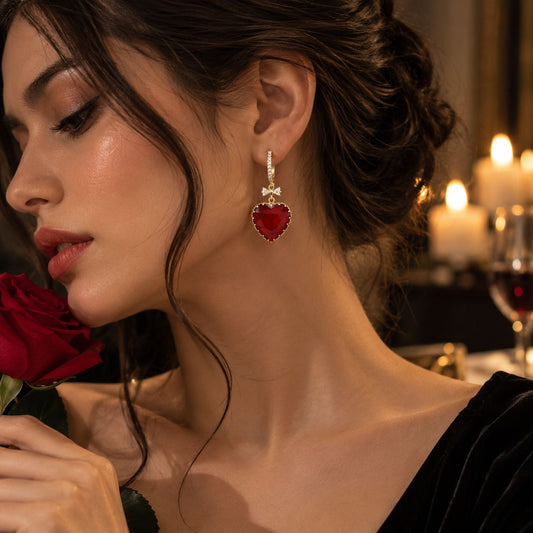 Heart Shape Ruby, Sapphire, Emerald Earings