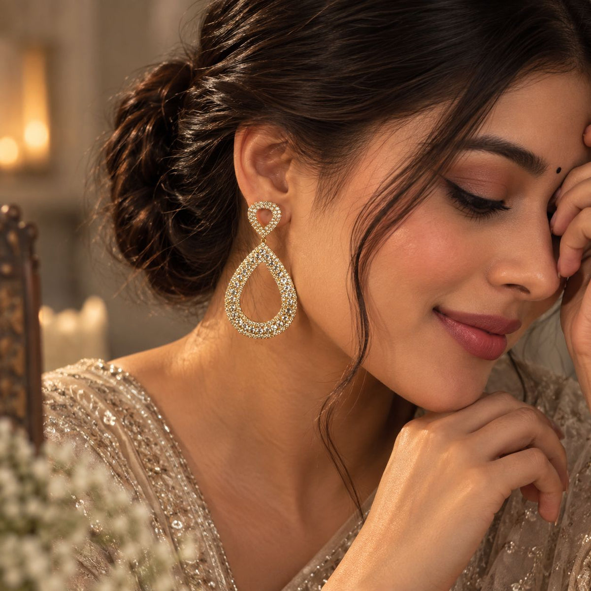 Golden Teardrop Statement Earrings