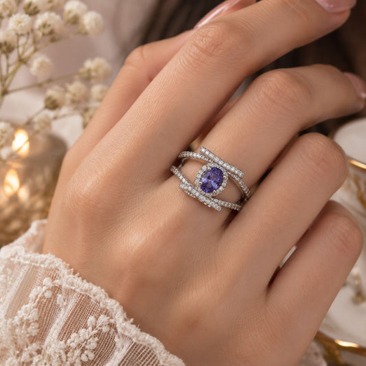 Elegant Purple Stone American Diamond Ring