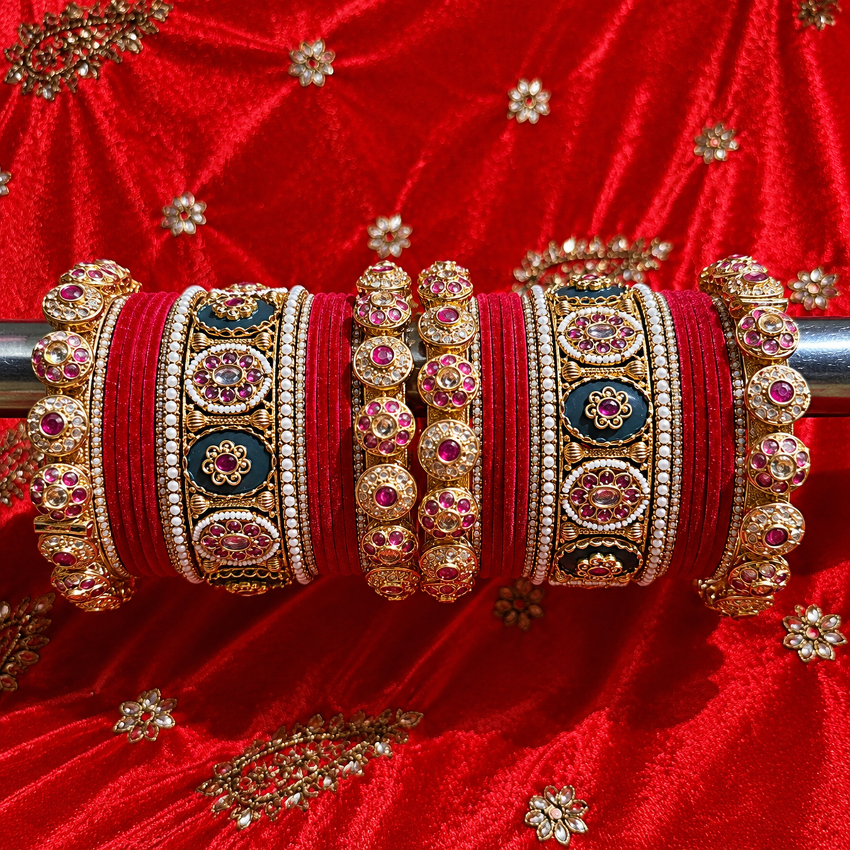 Royal Meenakari Ruby Kundan Bangle Set