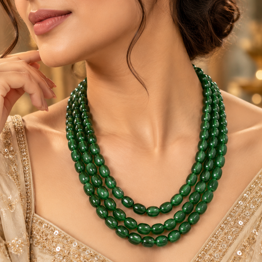 Semi Precious Emerald Green 3 Line Mala