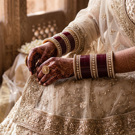 DEEP MAROON CHURA WITH SINGLE LINE KUNDAN BANGLES (VICTORIAN POLISH)