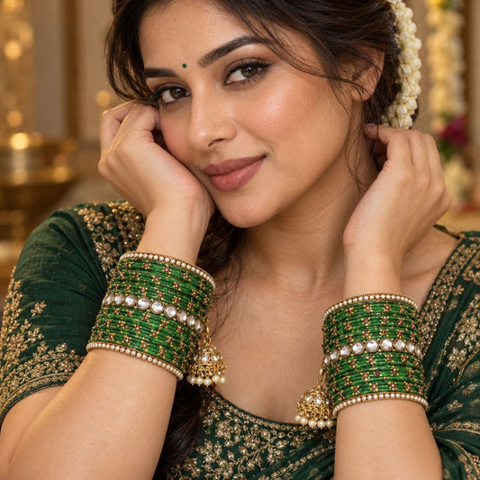 Jhumki Style Bangle Set with Pearl Detailing for Both Hands