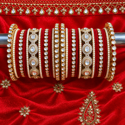 Royal Red Kundan Bangles Set