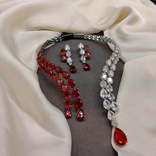 American Diamond Double Line Heart Shape Band Necklace