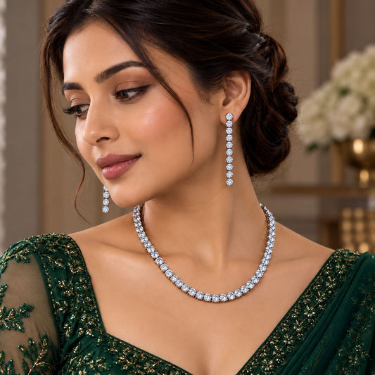 Premium Round Cut American Diamond Solitaire Necklace Set