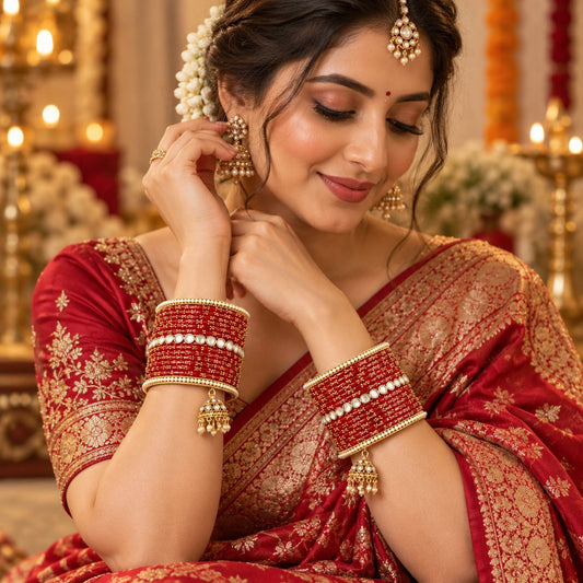 Jhumki Style Bangle Set with Pearl Detailing for Both Hands