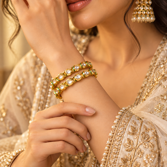 Leaf Shape Kundan Bangles (2pcs)