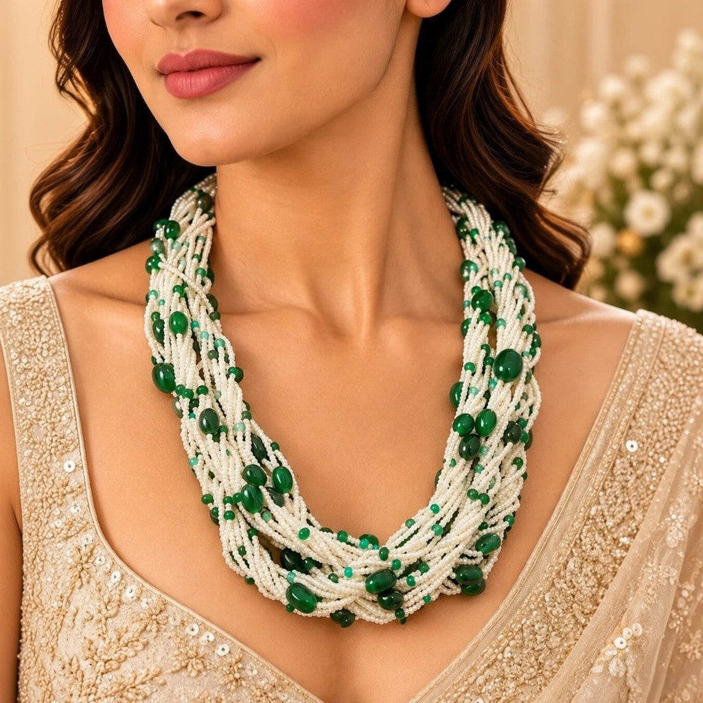 Pearl Beaded Ruby Mala
