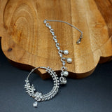 Floral American Diamond Nose Ring with Pearl Drop