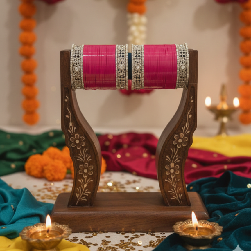 DARK PINK CHURA WITH A.D BANGLES