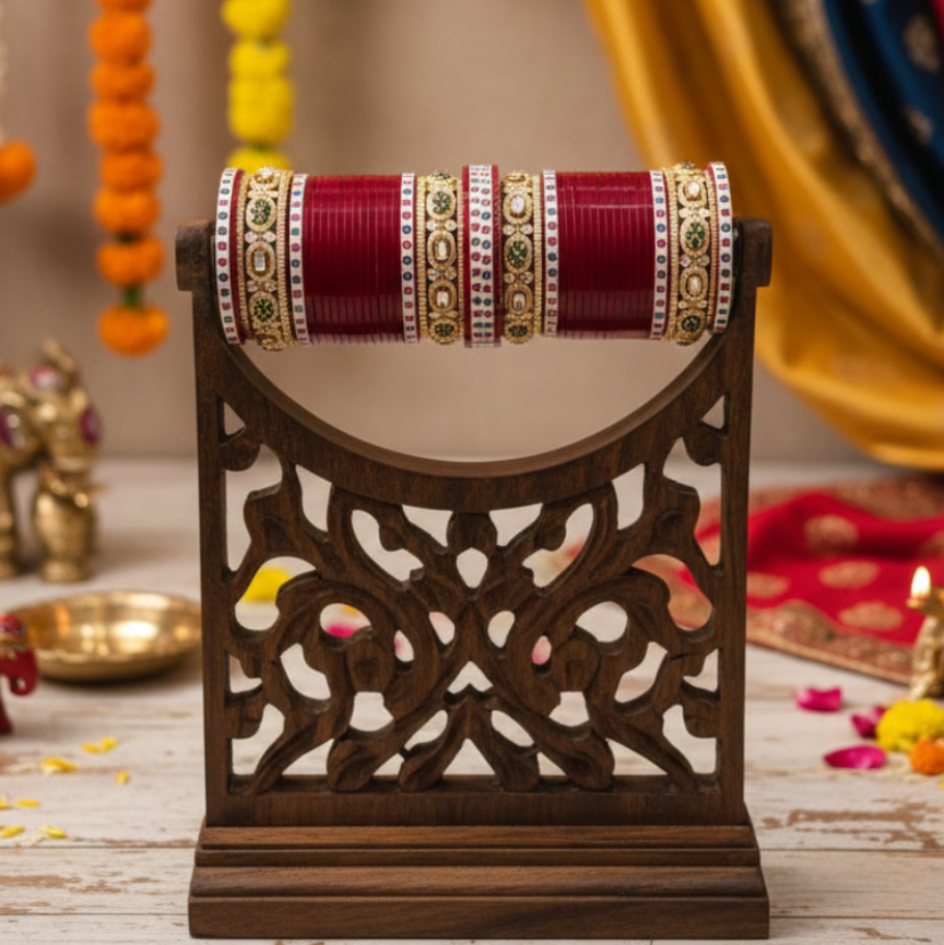 TRADITIONAL RED CHURA WITH KUNDAN BANGLES
