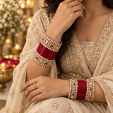TRADITIONAL RED CHURA WITH KUNDAN BANGLES