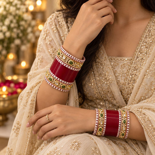 TRADITIONAL RED CHURA WITH KUNDAN BANGLES
