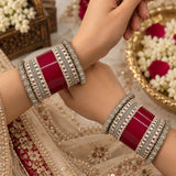 CHERRY RED CHURA WITH A.D BANGLES