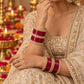 DEEP RED CHURA WITH SINGLE LINE ROUND KUNDAN BANGLES