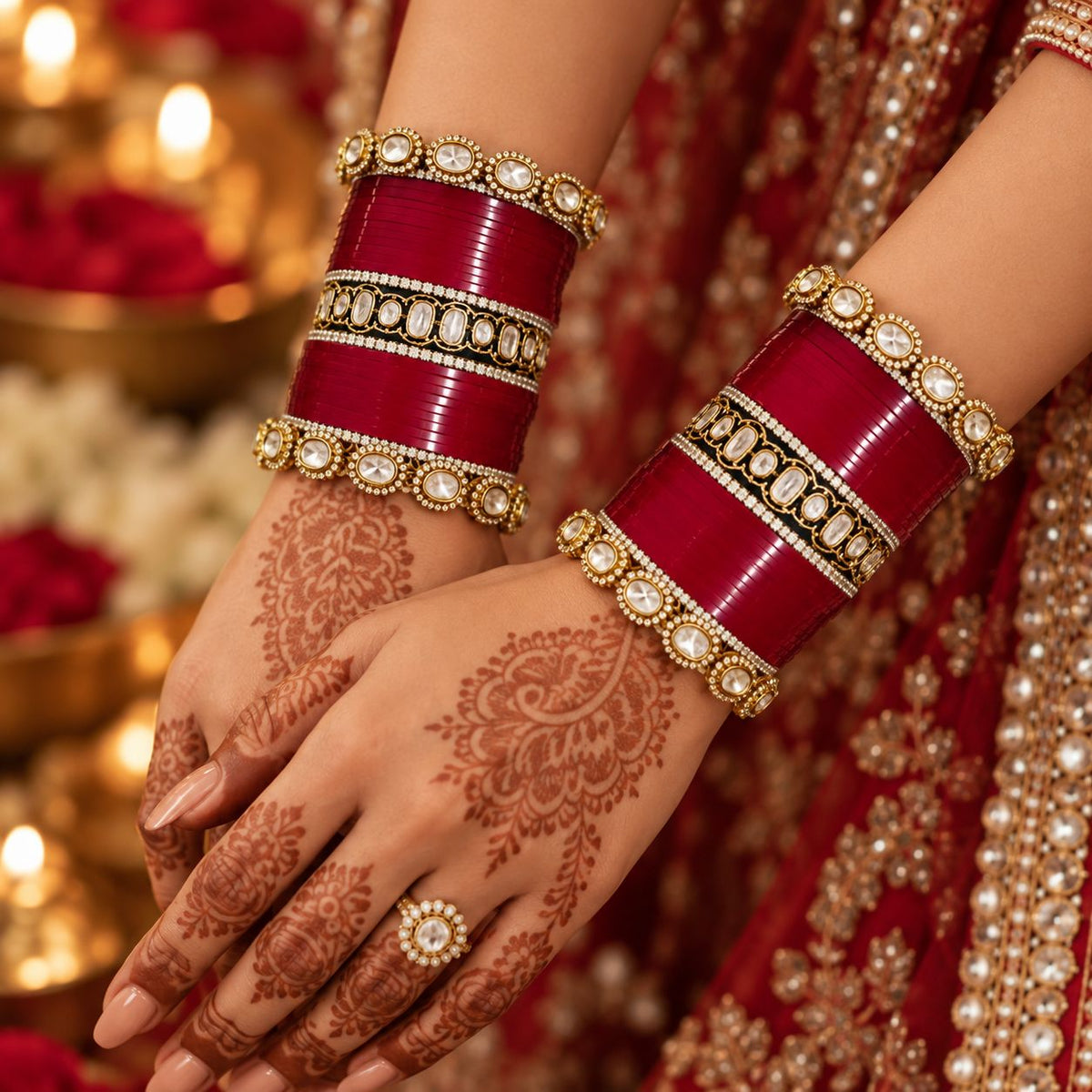 DEEP RED CHURA WITH KUNDAN PACHELI KADA