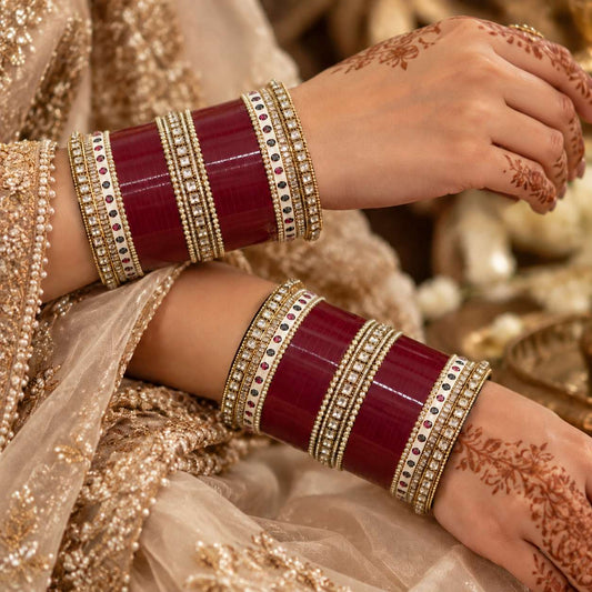 DEEP MAROON CHURA WITH KUNDAL PACHELI BANGLES