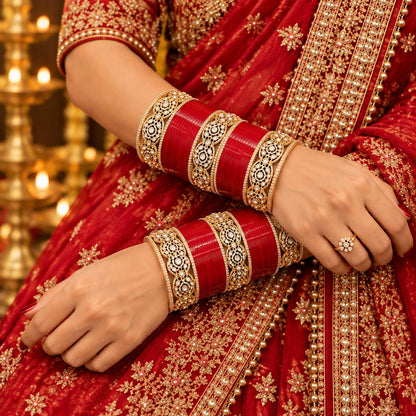 TRADITIONAL RED CHURA WITH KUNDAN BANGLES