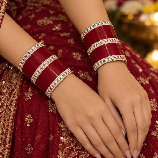 DEEP RED CHURA WITH SINGLE LINE A.D BANGLES