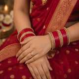 TRADITIONAL CHERRY RED CHURA WITH KUNDAN PACHELI BANGLES (VICTORIAN POLISH)