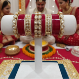 TRADITIONAL DEEP RED CHURA WITH KUNDAN PACHELI BANGLES