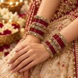 DEEP MAROON CHURA WITH KUNDAN PACHELI BANGLE