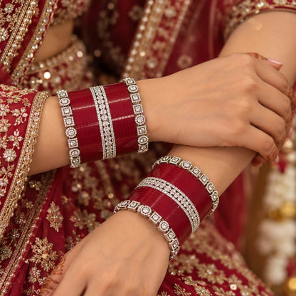 TRADITIONAL DEEP RED CHURA WITH A.D. BANGLES