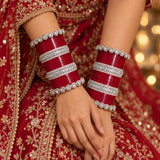 TRADITIONAL DEEP RED CHURA WITH A.D. BANGLES