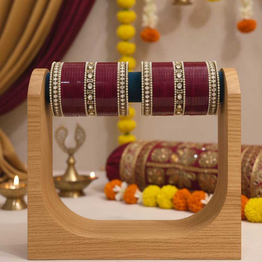 DEEP RED CHURA WITH POLKI BANGLES