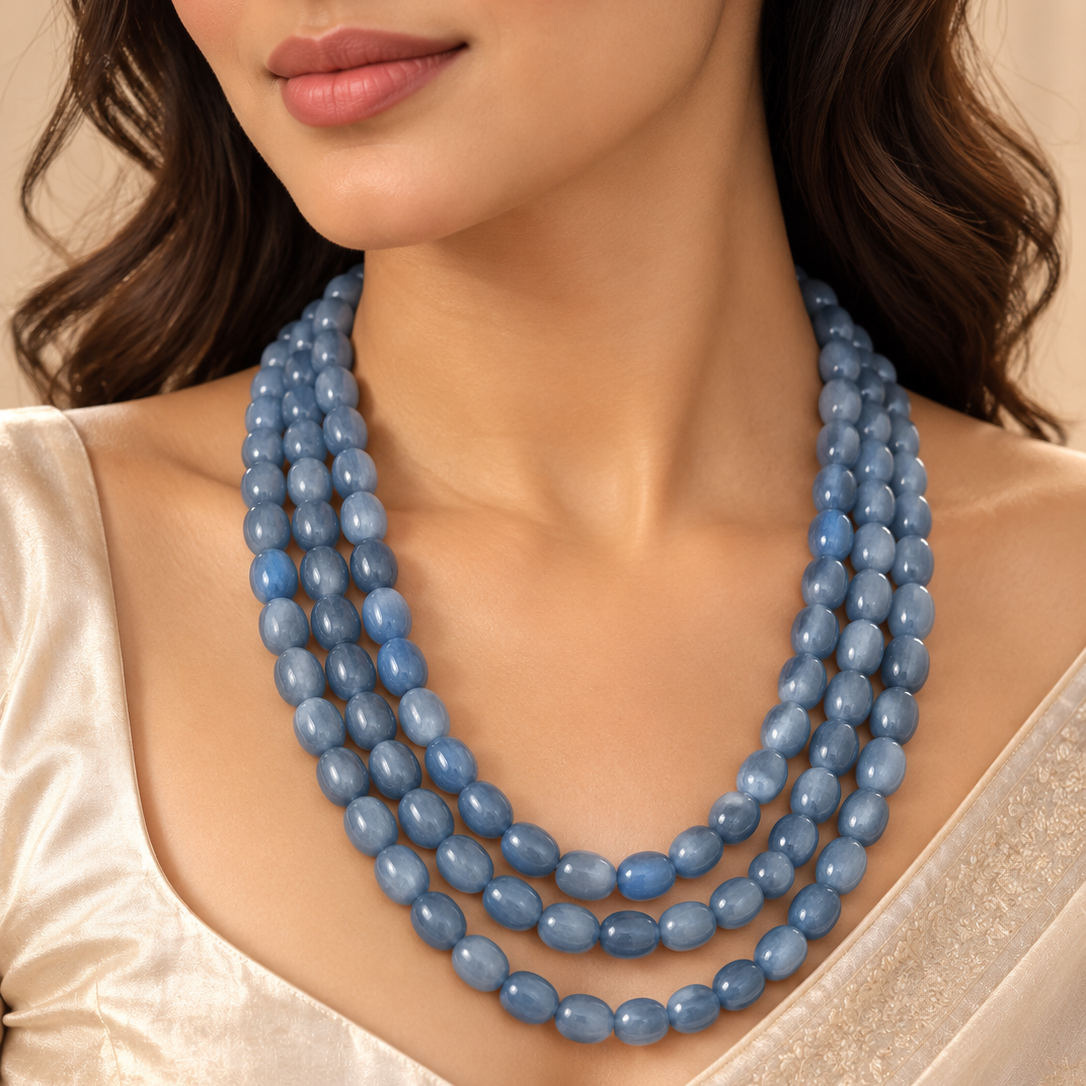 Semi Precious Emerald Green 3 Line Mala