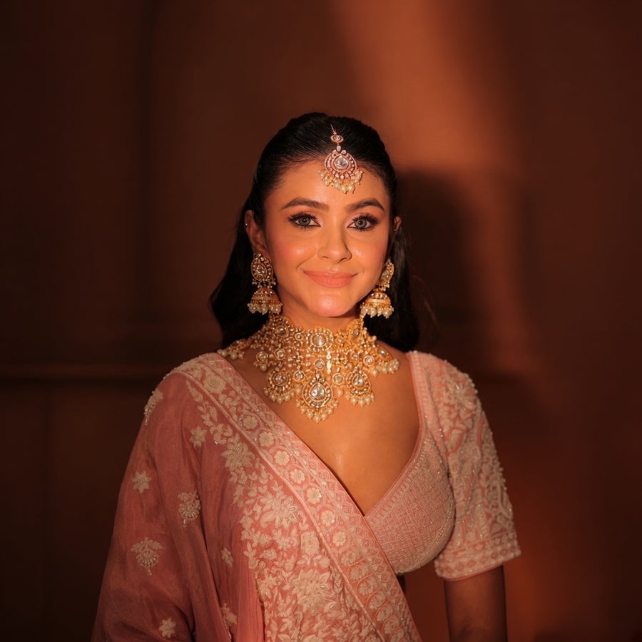 Falling Kundan Bridal Jewellery Kundan Polki Studded Shell Pearl