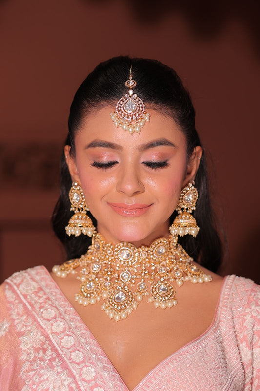 Falling Kundan Bridal Jewellery Kundan Polki Studded Shell Pearl