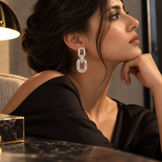 Gold Pearl and Clear Crystal Statement Earrings