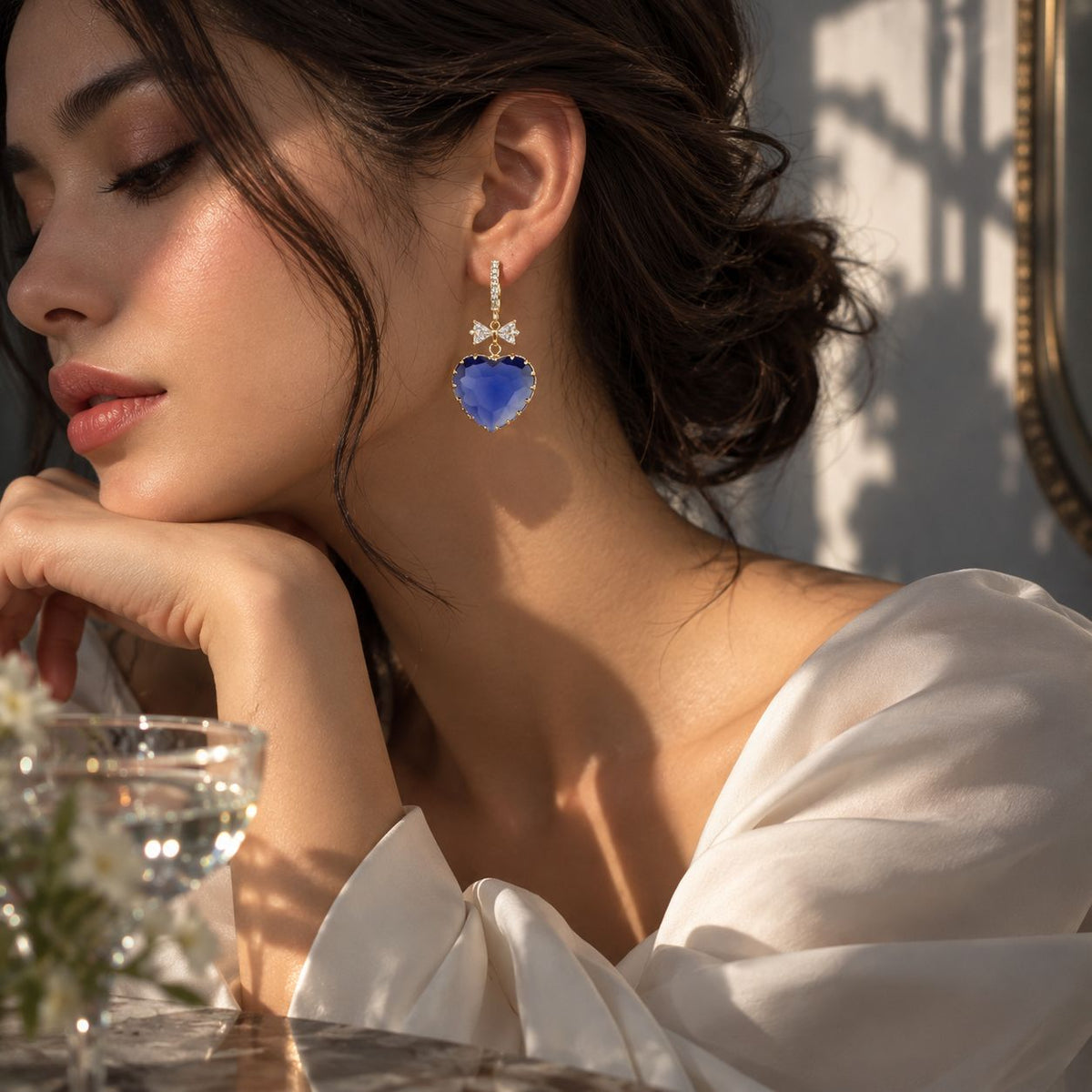 Heart Shape Ruby, Sapphire, Emerald Earings