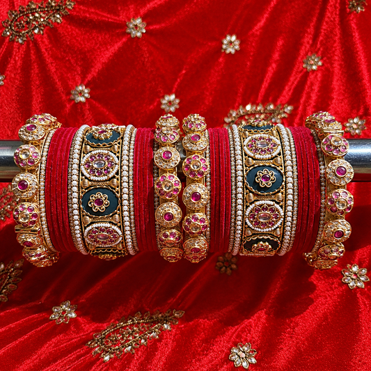 Royal Meenakari Ruby Kundan Bangle Set