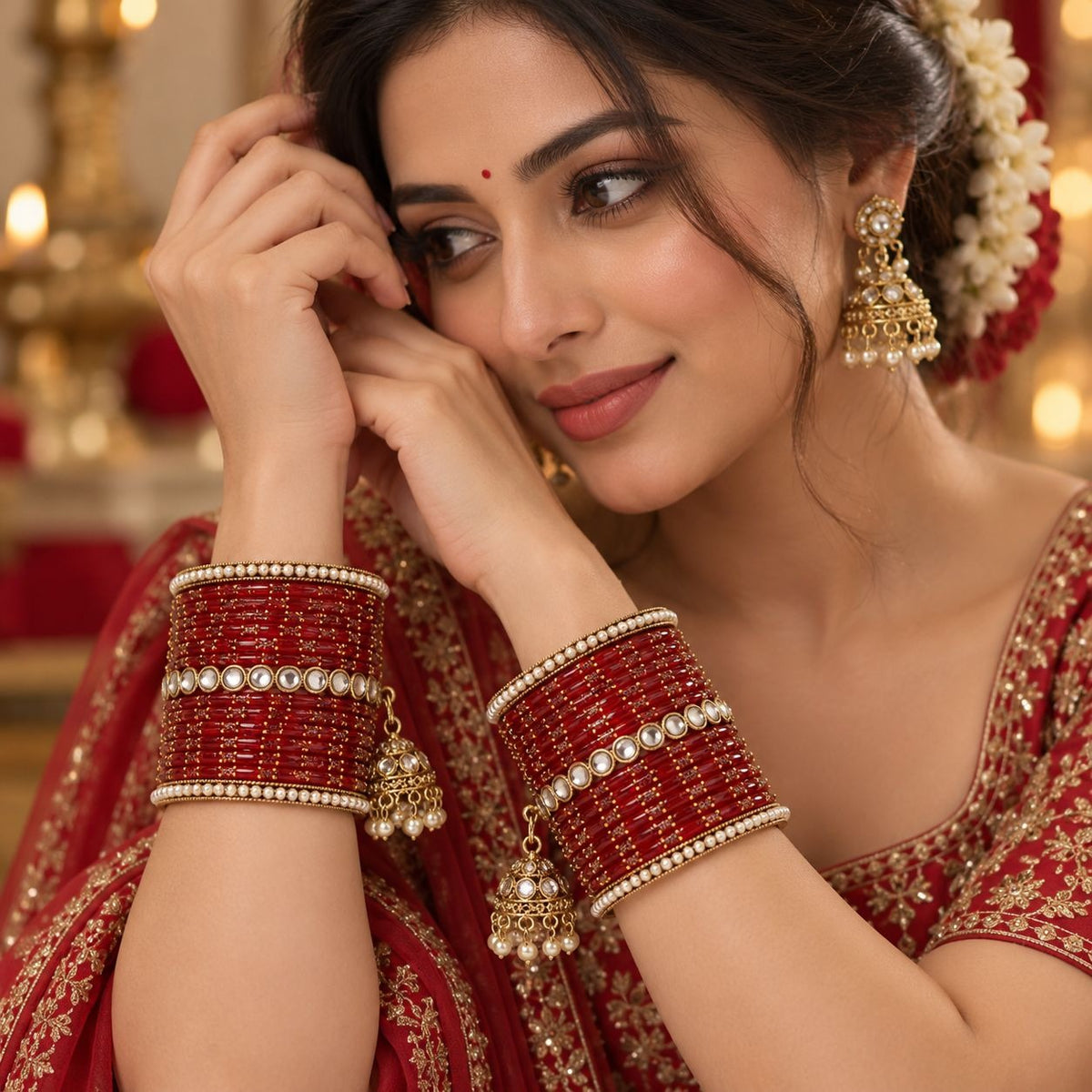 Jhumki Style Bangle Set with Pearl Detailing for Both Hands