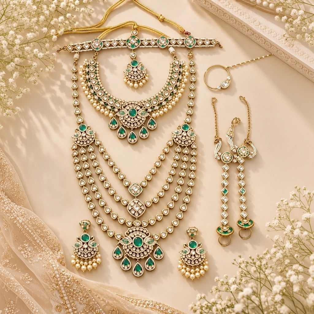 Kundan Polki Emerald Bridal Necklace