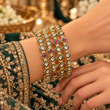 Royal Ruby With Green Geometric American Diamond Bangles (Set of 4)