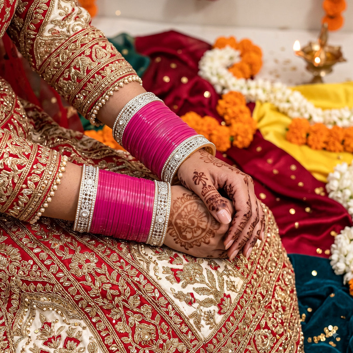 DARK PINK CHURA WITH A.D BANGLES
