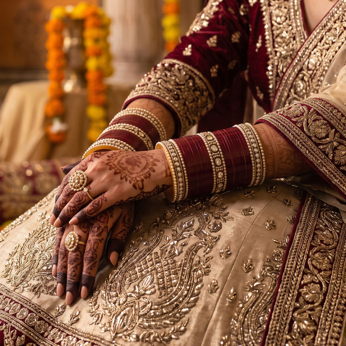 DEEP MAROON CHURA WITH KUNDAN BANGLES (VICTORIAN POLISH)