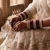 DEEP MAROON CHURA WITH SINGLE LINE KUNDAN BANGLES (VICTORIAN POLISH)