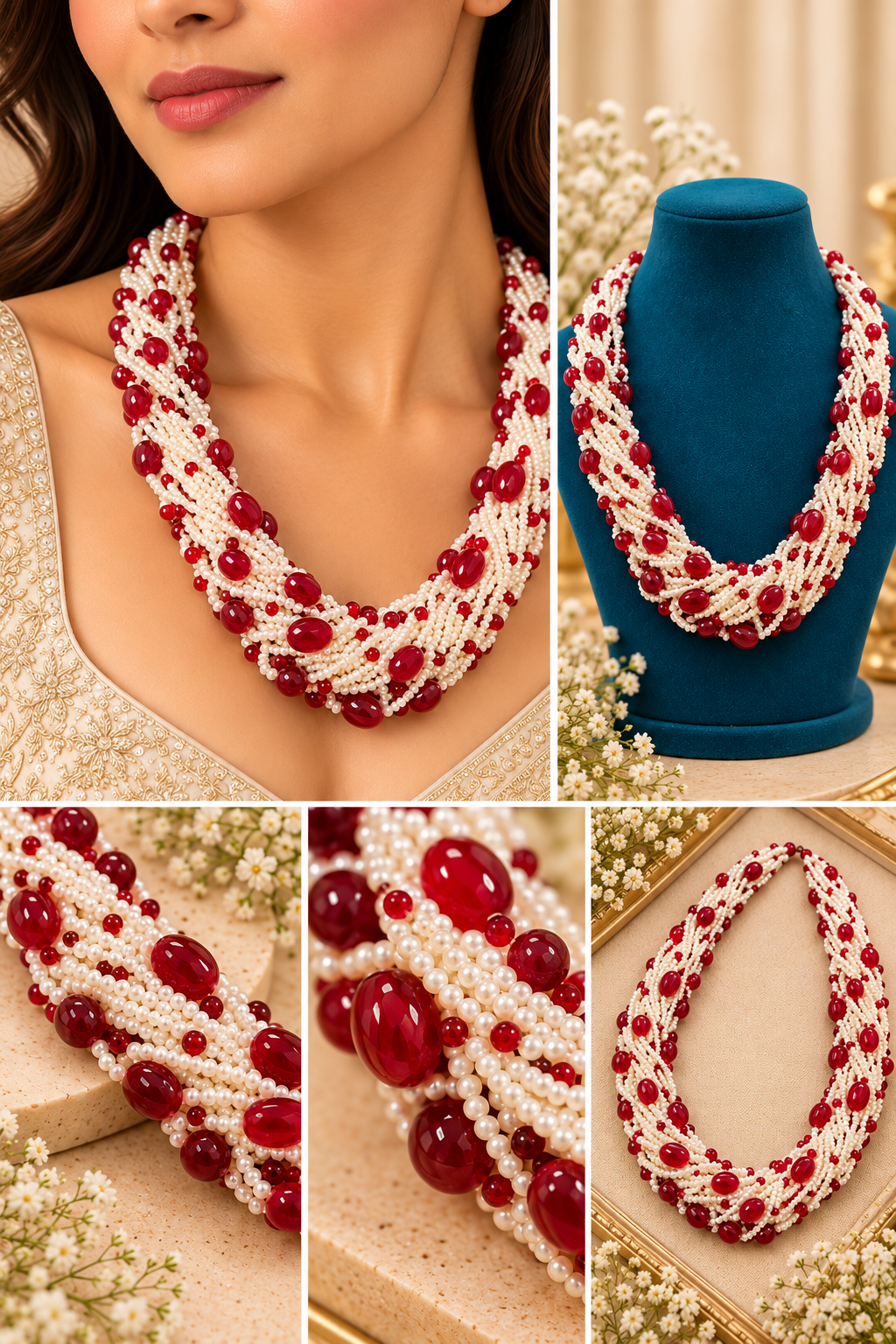 Pearl Beaded Ruby Mala
